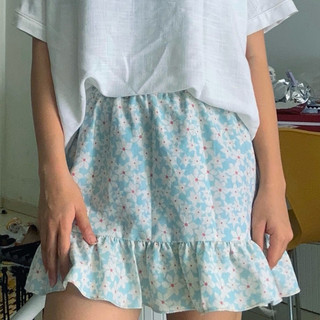 Vải Linen Bột In Hoa Nền Xanh Biển Pastel Mềm Rũ Khổ 1m35