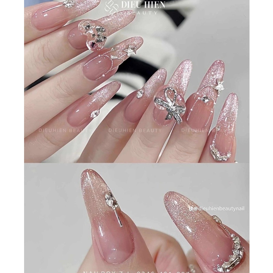 nailbox nail thiết kế mẫu thạch mắt mèo phối chram đá siêu xinh ,nail hàn nhật trung