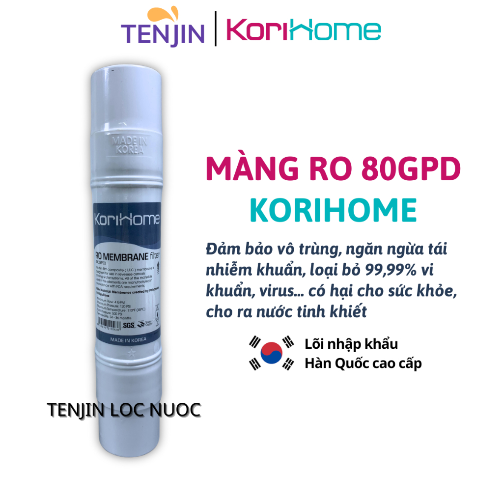 Màng RO 80GPD Korihome - Lõi Lọc Tinh Khiết Sản Xuất Hàn Quốc, Dòng Nhập Khẩu Cao Cấp Của Karofi