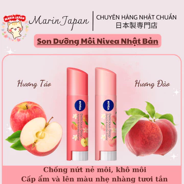 Son dưỡng môi Nivea Nhật Bản Chính Hãng - có màu hồng và cam tự Nhiên, hương táo và hương đào trái cây