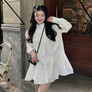 Váy Sơmi Thô Cổ Tàu Xếp Ly Dáng Babydoll Kèm Ảnh Thật Và Video
