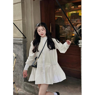 [V1.492] Váy Sơmi Thô Cổ Tàu Xếp Ly Dáng Babydoll Kèm Ảnh Thật Và Video