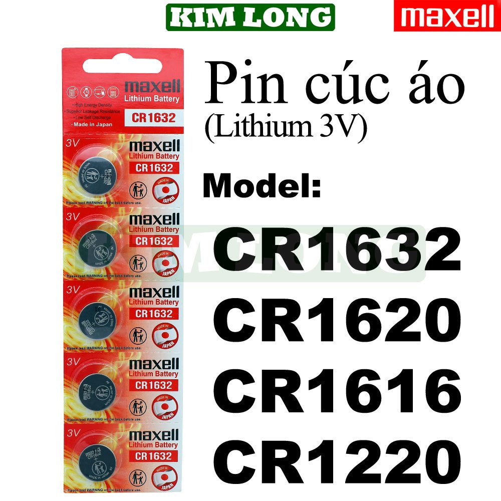 Pin Cúc Áo Maxell CR1632,CR1620,CR1616,CR1220,5viên/vỉ,Lithium 3V,pin ...