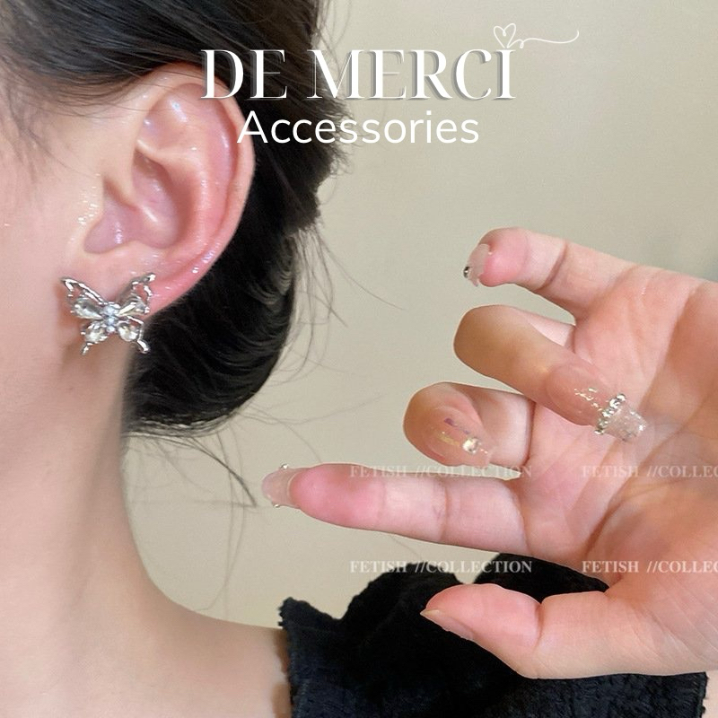 Khuyên tai nữ chuôi bạc 925 DE MERCI ACCESSORIES hình Bướm phủ bóng phụ kiện trang sức cá tính BT018