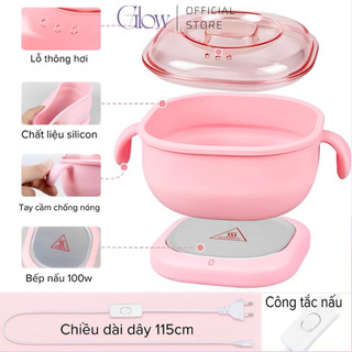 Combo Nồi Nấu Sáp Silicon Gấp Gọn + 100Gr Sáp Dừa Cao Cấp GLOWWAXING + Mỡ Trăn Nguyên Chất CHE TÊN