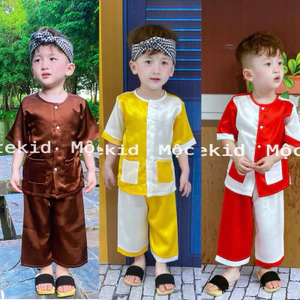 Bộ bà ba nông dân cho bé (7-35kg) [CHƯA CÓKHĂN] - Chất lụa mềm mại, mặc đi chùa, đi lễ hội cho bé...