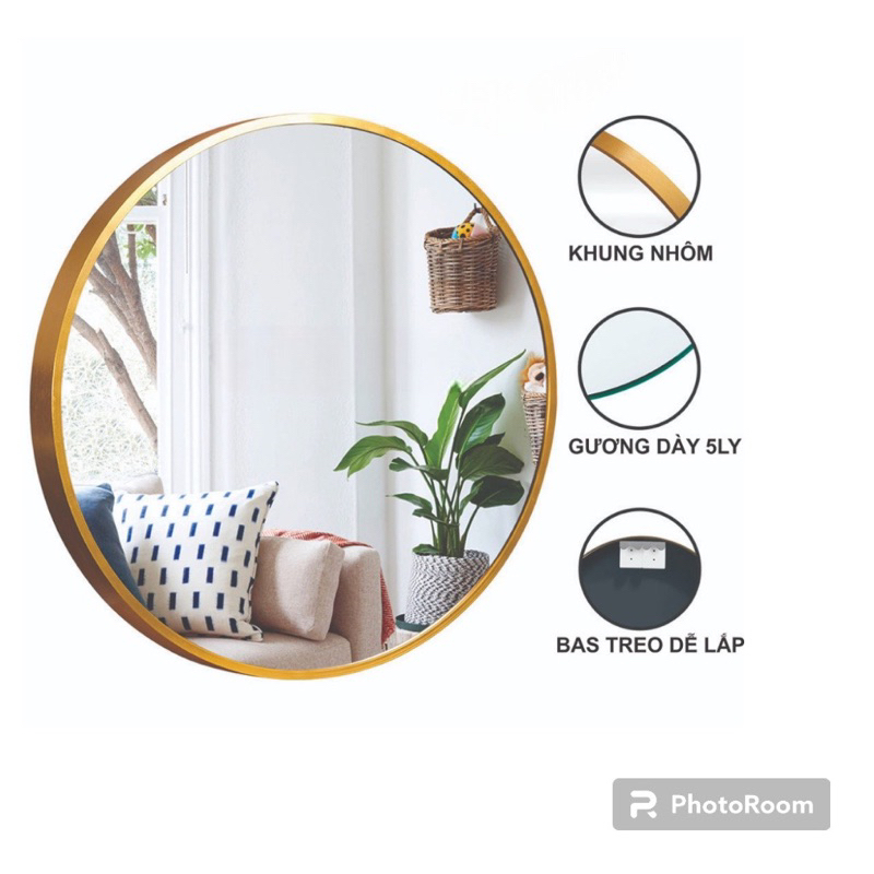 Gương tròn treo tường treo trang điểm khung hợp kim nhôm cao cấp [ HÀNG CÓ SẴN ] , Gương nhà tắm khung thép sơn Acrylic