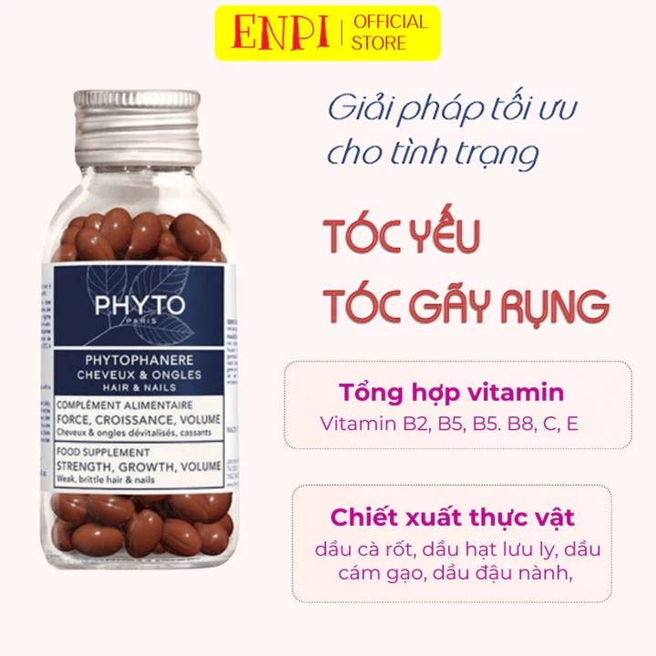 Viên uống Phyto Phytophanere Hair & Nails Dietary Supplement Pháp 120v Mọc Tóc Giảm Rụng Tóc ENPI Chính hãng