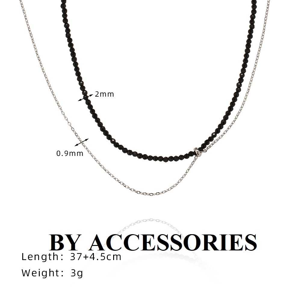 Vòng cổ choker titan 2 tầng xích mảnh phối đá màu đen không gỉ WN2481 BY ACCESSORIES