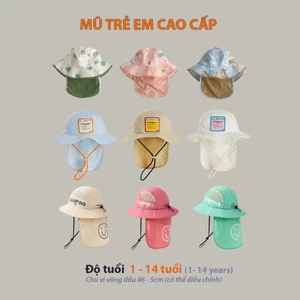 Mũ chống nắng trẻ em che cổ gáy cho bé từ 1-14 tuổi Mũ tai bèo chống tia UV chất liệu vải nhanh khô