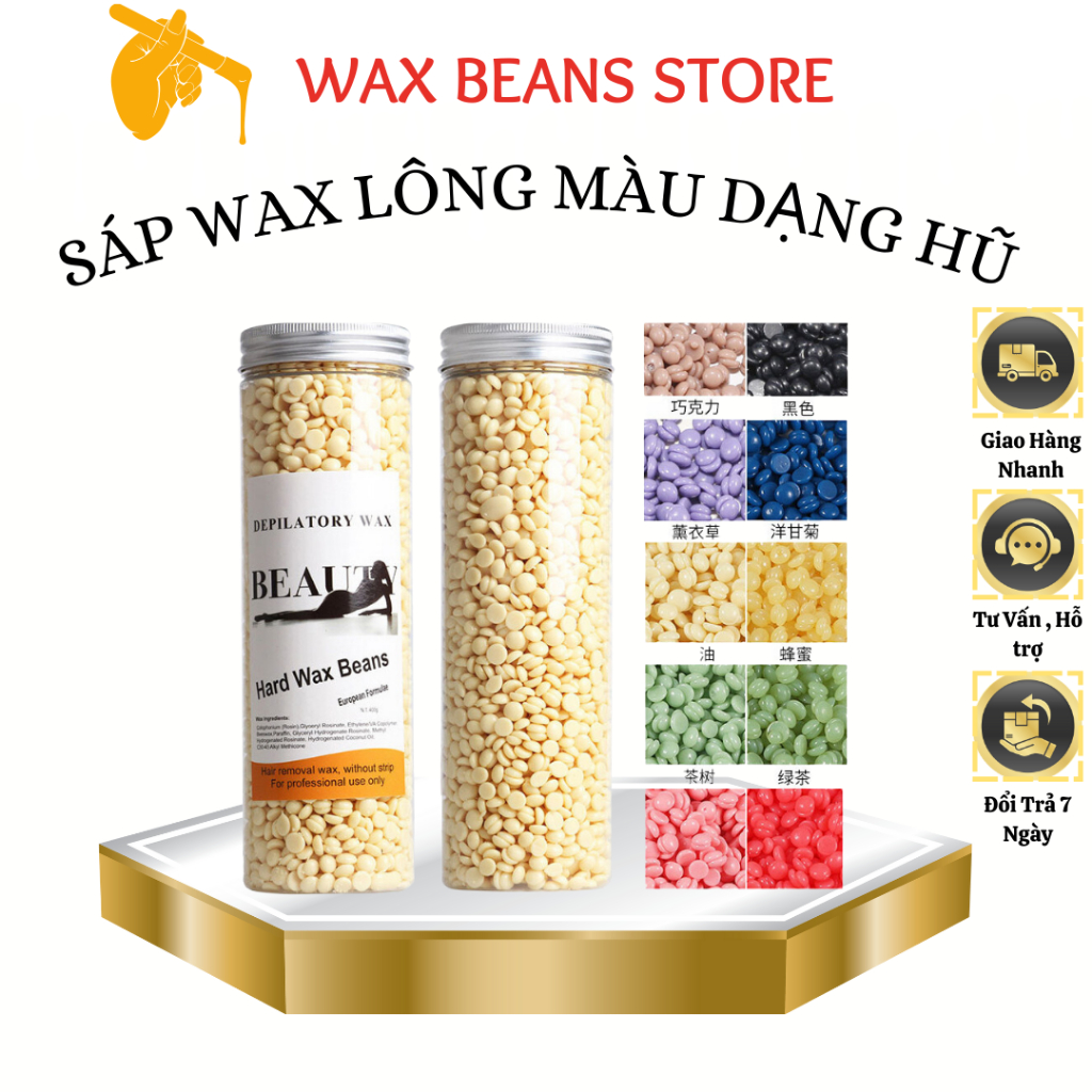 Sáp wax lông cao cấp dạng hạt đậu Hard Wax Beans đủ màu hộp 400g + tặng ...