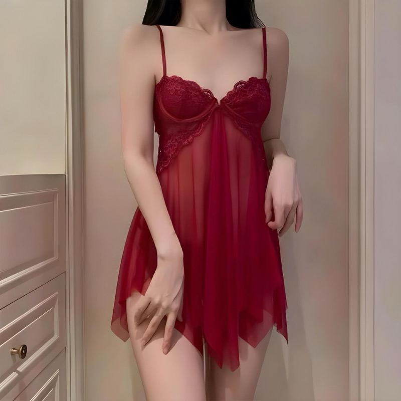 Váy ngủ Voan xẻ trước có gọng định hình ngực thiết kế cài ngực phía trước A56  kèm chíp | BigBuy360 - bigbuy360.vn
