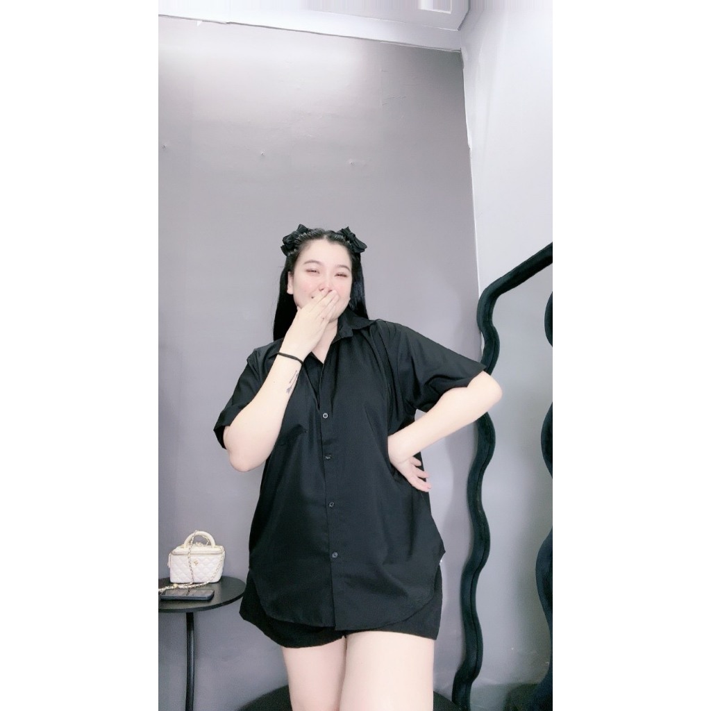 Ảnh Áo Sơ Mi Bigsize Nữ Tay Ngắn Form Rộng Basic Có Túi Vải Lụa Mềm Mát Không Nhăn SM1T 3