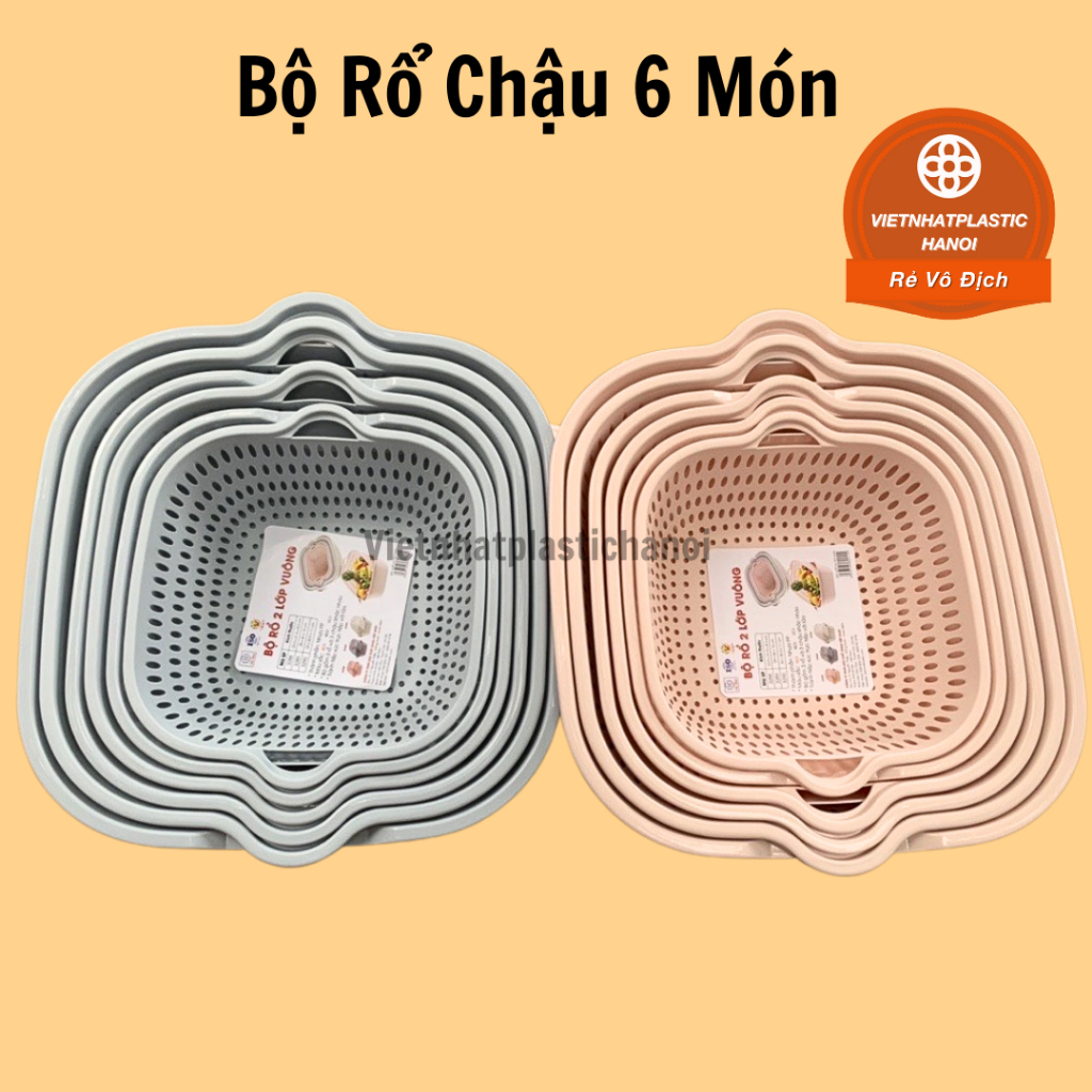 Bộ Rổ Chậu 6 món Ráo Nước 2 Lớp Cao Cấp Tiện Lợi,Rổ Đựng Rau, Hoa Quả ...