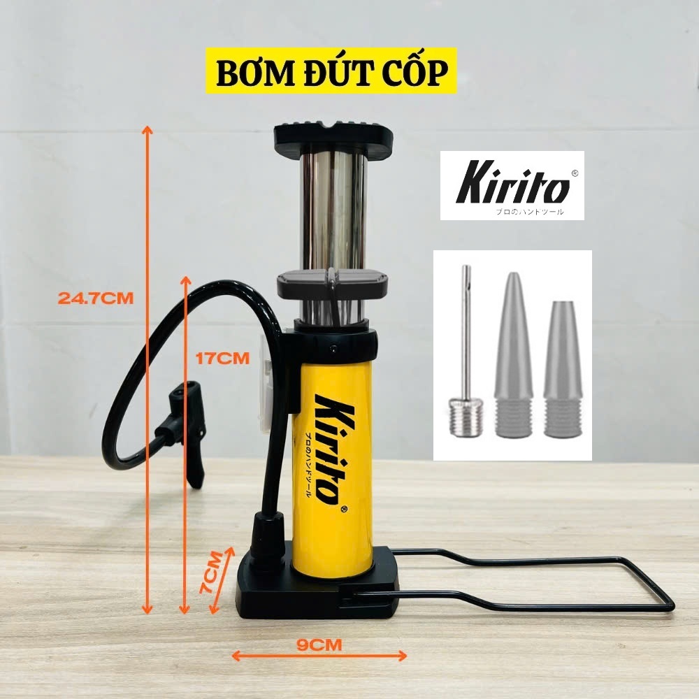 Bơm đạp chân KIRITO Mini màu vàng cho xe máy và xe đạp