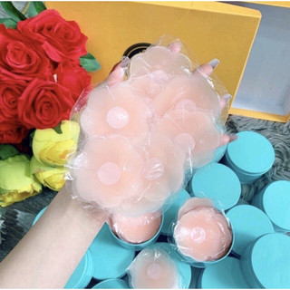 -Miếng dán ngực silicon - Hộp 10 Miếng dán ngực siêu dính đựng trong hộp thiếc xin sò, chống thấm nước sử dụng nhiều lần
