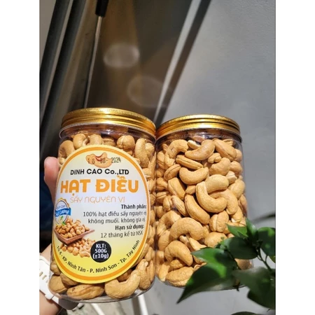 Hạt điều nguyên hạt sấy nguyên vị ko muối đóng gói hũ/túi zip 500g