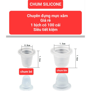 -Chum silicon đựng mực xăm nhỏ ( 1 bịch 100 chum), chum đựng mực phun xăm