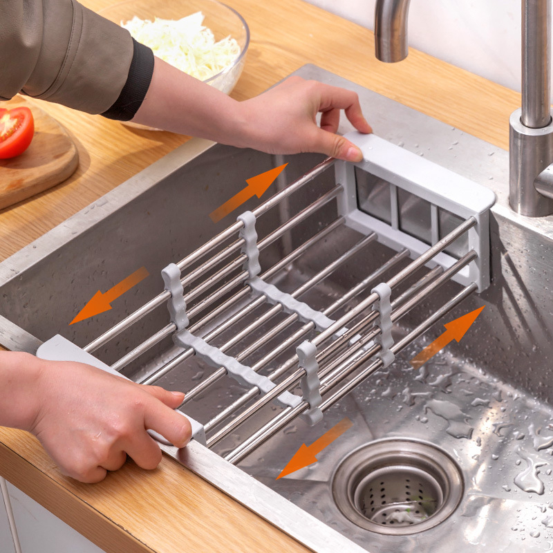 Giá Inox Để Chậu Bồn Rửa Bát (Điểu Chỉnh Kích Thước) - Rổ Gác Bồn Rửa Chén Đa Năng - Rổ Đựng Hoa Quả, Chén Bát Tiện Lợi