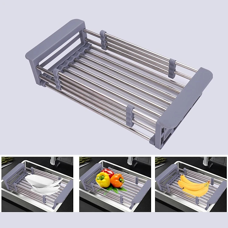 Giá Inox Để Chậu Bồn Rửa Bát (Điểu Chỉnh Kích Thước) - Rổ Gác Bồn Rửa Chén Đa Năng - Rổ Đựng Hoa Quả, Chén Bát Tiện Lợi