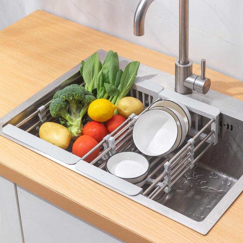 Giá Inox Để Chậu Bồn Rửa Bát (Điểu Chỉnh Kích Thước) - Rổ Gác Bồn Rửa Chén Đa Năng - Rổ Đựng Hoa Quả, Chén Bát Tiện Lợi