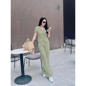 Set Áo GILE + Quần Suông Dài Gài Nút Áo Lót Lụa Thân Trước DÀY DẶN Có Túi 2 Bên