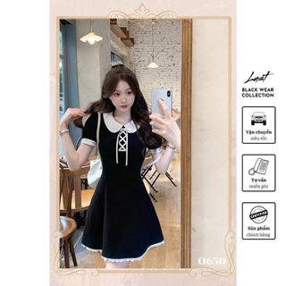 Váy cổ sen đan dây phối trắng cách điệu LUST chất liệu dày dặn thiết kế đẹp - O650