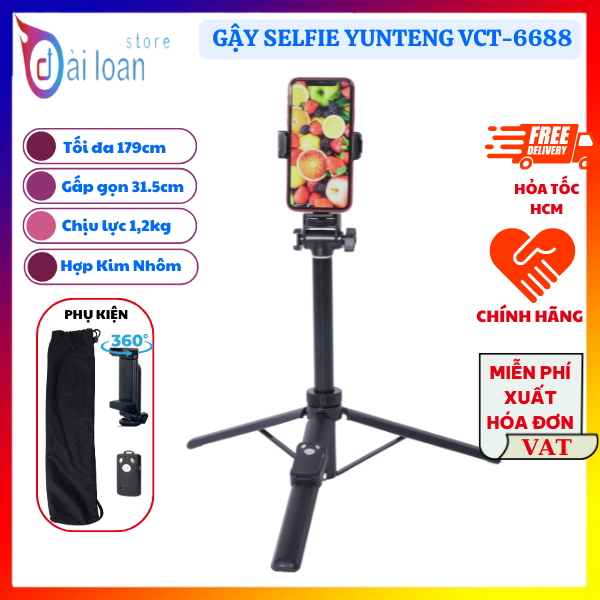 Gậy Chụp Ảnh Yunteng VCT 6688 - Tích Hợp Tripod Cao 1m8, Remote Bluetooth Và Kẹp Điện Thoại