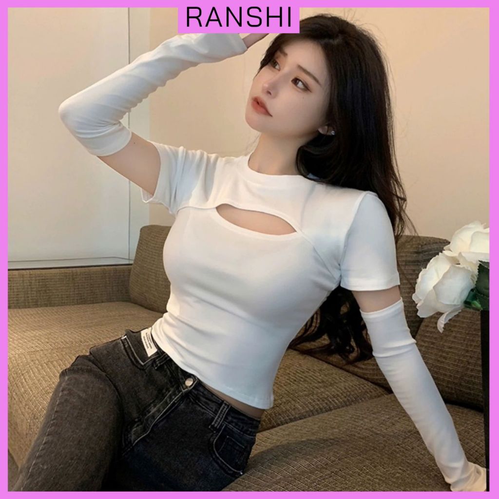 Áo Thun Tay Dài RANSHI Thiết Kế Khoét Ngực Mặc được 2 Kiểu Phong Cách Sexy Quyến Rũ Chất Thun Gân Dày Dặn - RA262