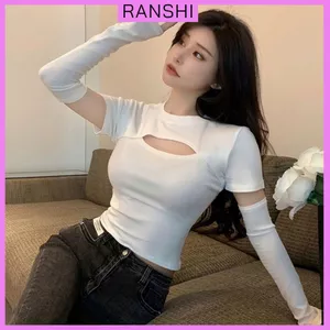 Áo Thun Tay Dài RANSHI Thiết Kế Khoét Ngực Mặc được 2 Kiểu Phong Cách Sexy Quyến Rũ Chất Thun Gân Dày Dặn - RA262