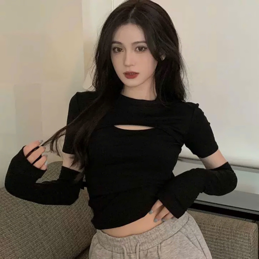 Áo Thun Tay Dài RANSHI Thiết Kế Khoét Ngực Mặc được 2 Kiểu Phong Cách Sexy Quyến Rũ Chất Thun Gân Dày Dặn - RA262