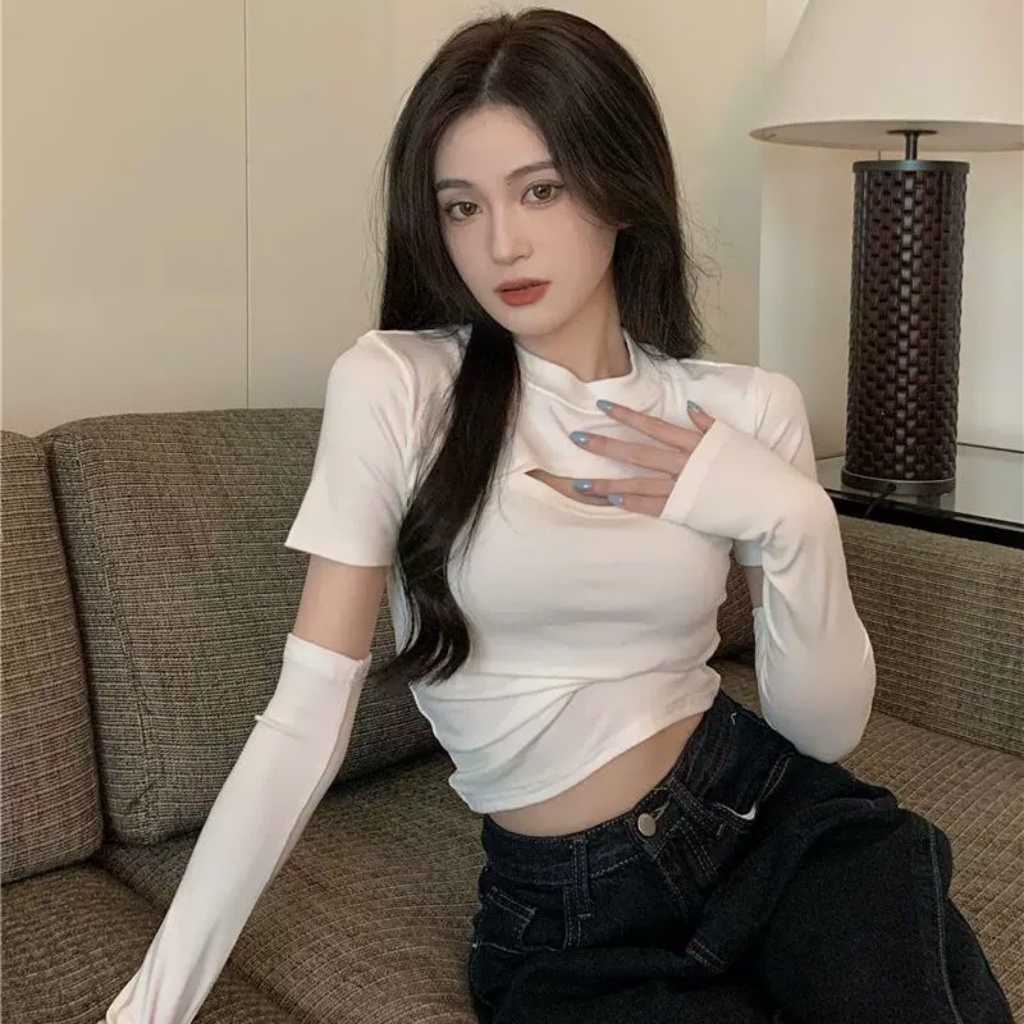 Áo Thun Tay Dài RANSHI Thiết Kế Khoét Ngực Mặc được 2 Kiểu Phong Cách Sexy Quyến Rũ Chất Thun Gân Dày Dặn - RA262