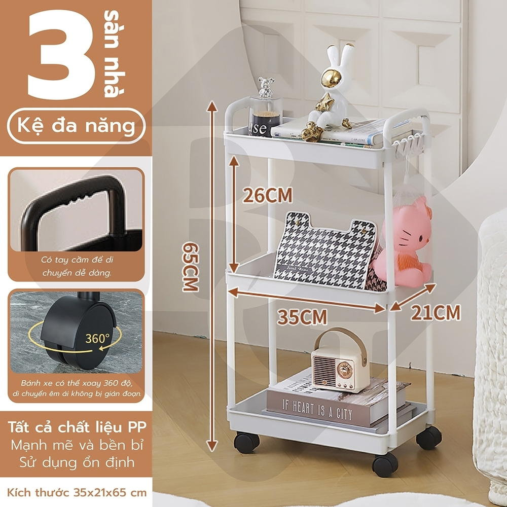 Ảnh BG - Kệ 3 TẦNG KỆ Tiện Lợi 3521,Xe Đẩy Spa YTC Để Đồ Đa Năng, bánh xe không có khóa 2
