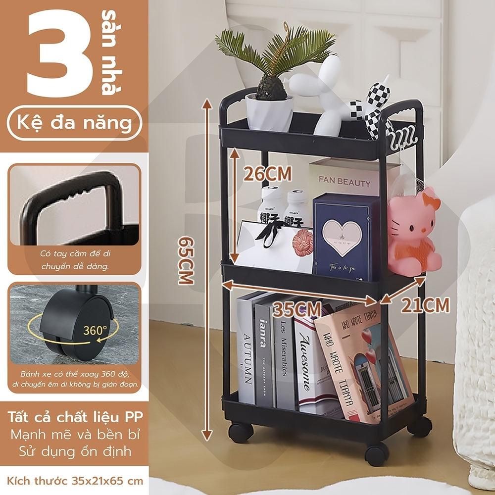 Ảnh BG - Kệ 3 TẦNG KỆ Tiện Lợi 3521,Xe Đẩy Spa YTC Để Đồ Đa Năng, bánh xe không có khóa 1