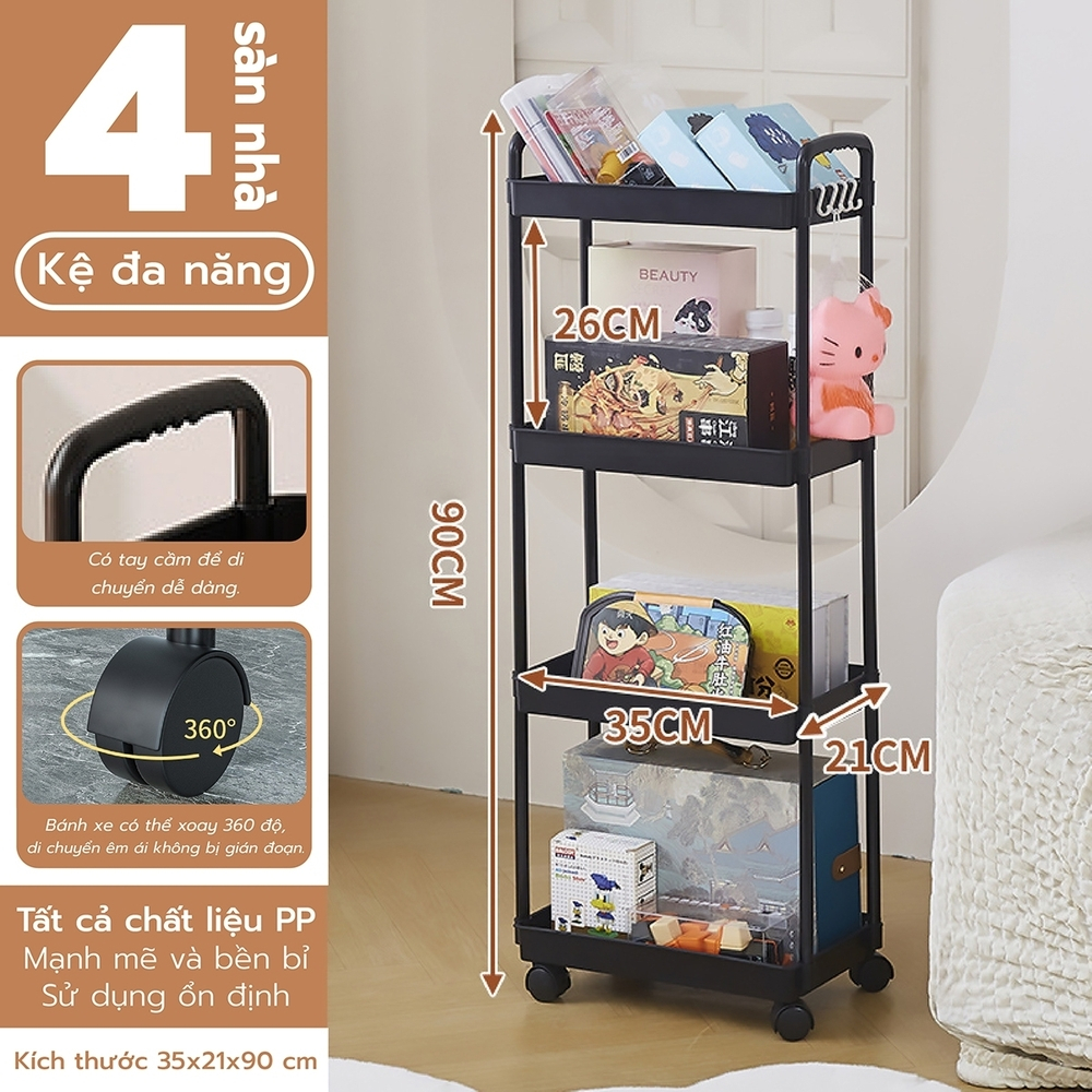 Ảnh BG - Kệ 4 TẦNG KỆ Tiện Lợi 3521,Xe Đẩy Spa YTC Để Đồ Đa Năng, bánh xe không có khóa 1