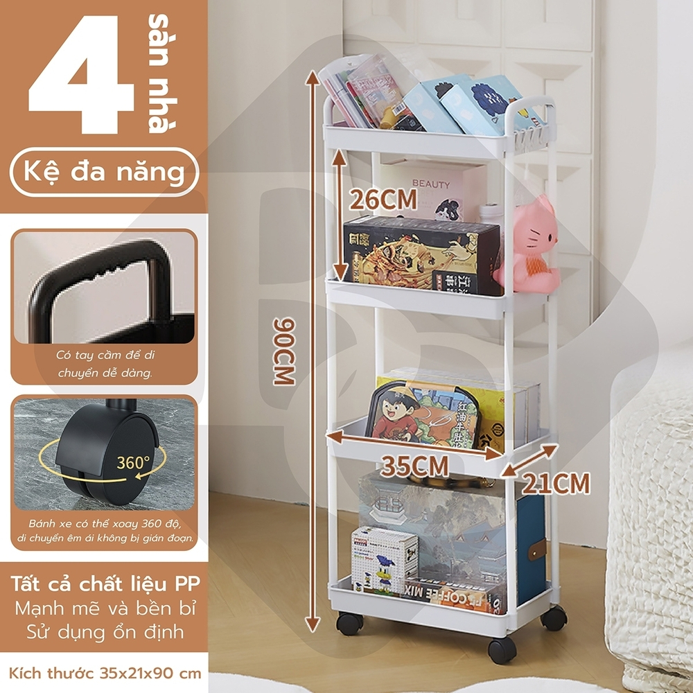 Ảnh BG - Kệ 4 TẦNG KỆ Tiện Lợi 3521,Xe Đẩy Spa YTC Để Đồ Đa Năng, bánh xe không có khóa 2