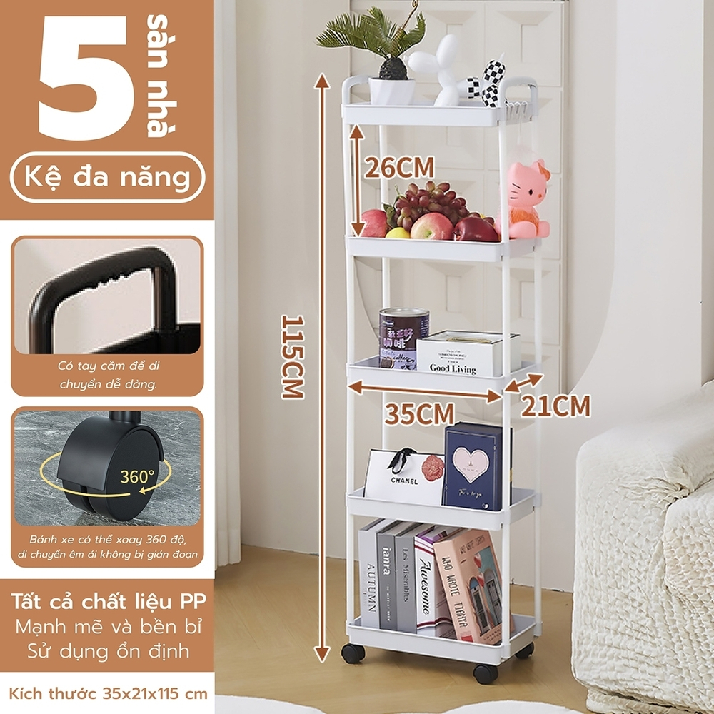 Ảnh BG - Kệ 5 TẦNG KỆ Tiện Lợi 3521,Xe Đẩy Spa YTC Để Đồ Đa Năng, bánh xe không có khóa 1
