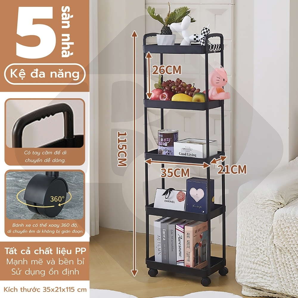 Ảnh BG - Kệ 5 TẦNG KỆ Tiện Lợi 3521,Xe Đẩy Spa YTC Để Đồ Đa Năng, bánh xe không có khóa 2
