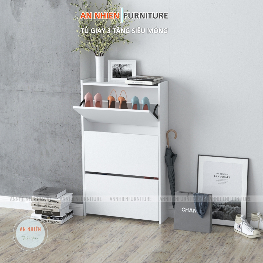 Tủ Giày Siêu Mỏng 3 Tầng cánh Lật - Rộng 16cm Tận Dụng Tối Đa Không Gian Hẹp - Nội Thất An Nhiên (Mã 3116)