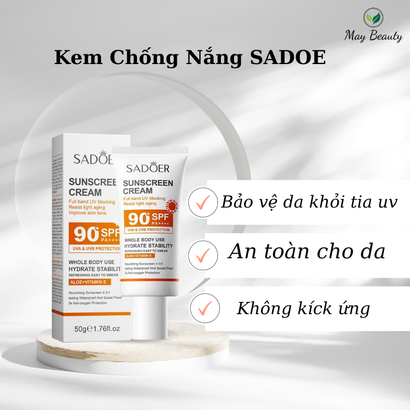 Kem Chống Nắng Nâng Tone SADOER  SPF 90+  PA ++++ Kiềm Dầu Và Dưỡng Ẩm, Hệu Quả Thấm Nhanh trên da.