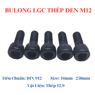 Bulong lục giác chìm thép đen M12 dài 16mm - 150mm cấp bền 12.9 (5 con)