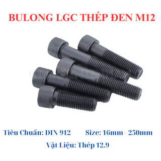 Bulong lục giác chìm thép đen M12 dài 16mm - 150mm cấp bền 12.9 (5 con)