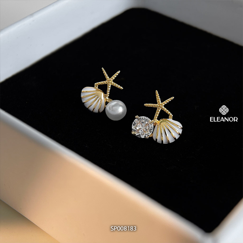 Bông tai nữ chuôi bạc 925 Eleanor Accessories hình sao biển vỏ sò phụ kiện trang sức khuyên tai 8183
