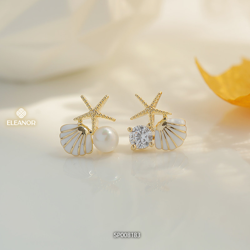 Bông tai nữ chuôi bạc 925 Eleanor Accessories hình sao biển vỏ sò phụ kiện trang sức khuyên tai 8183