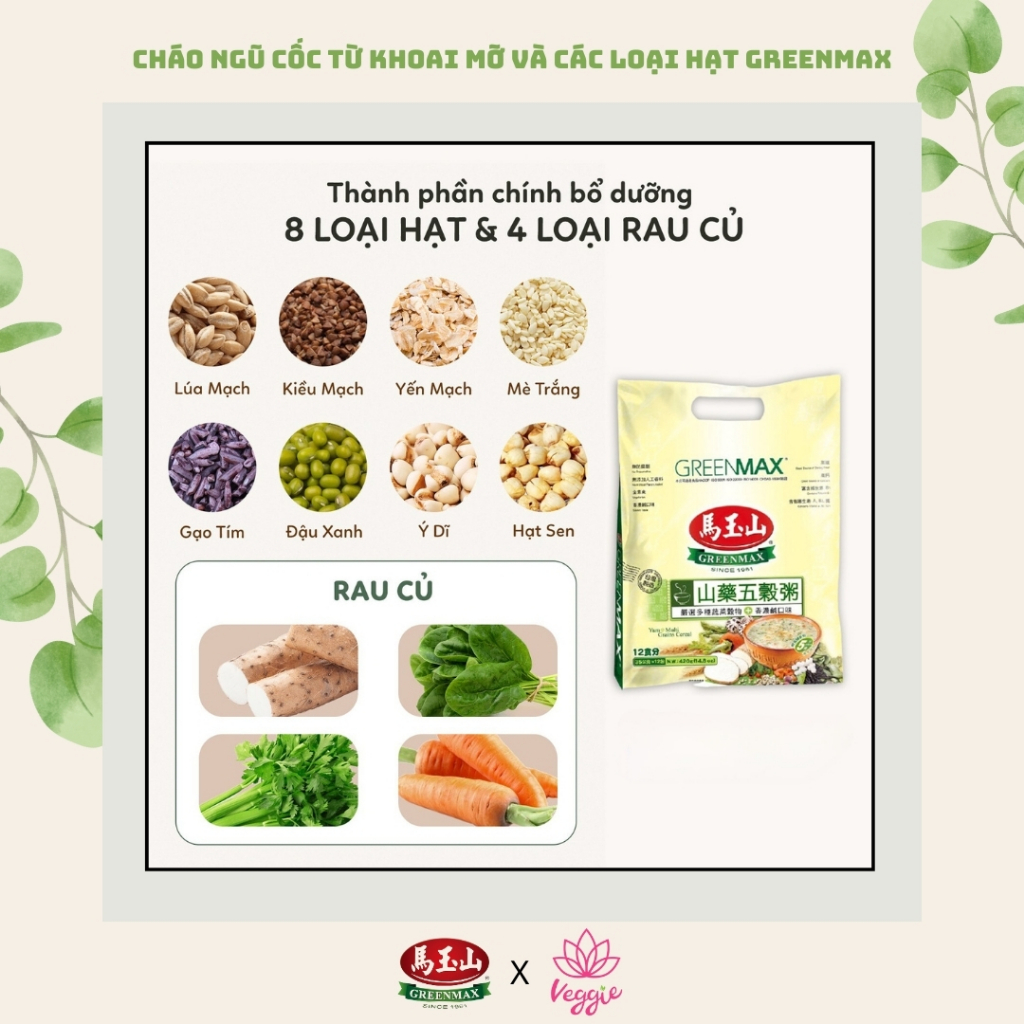 Combo 05 lẻ cháo ngũ cốc ăn sáng từ hạt và rau củ dạng súp vị mặn Greenmax Đài Loan thuần chay