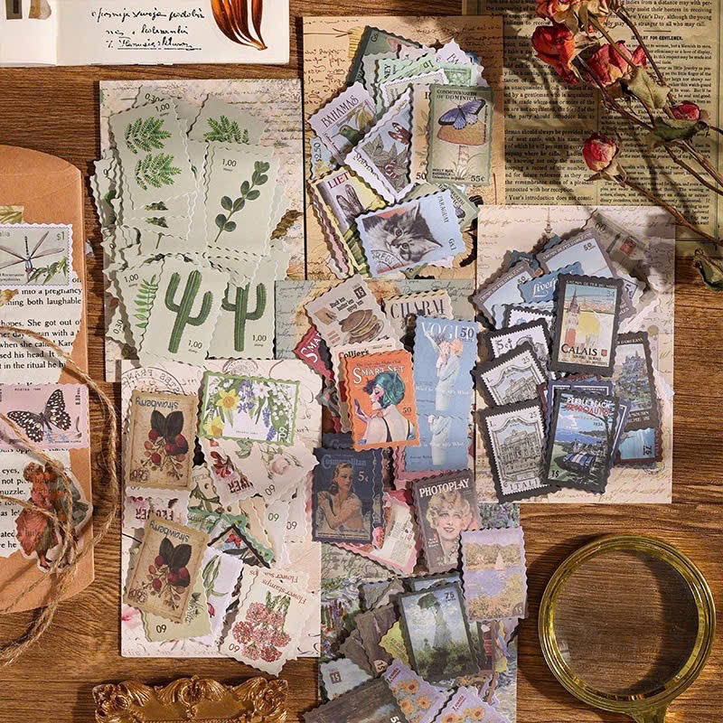 Sticker đa năng tem vintage bao thư trang trí dễ thương (giao ngẫu ...