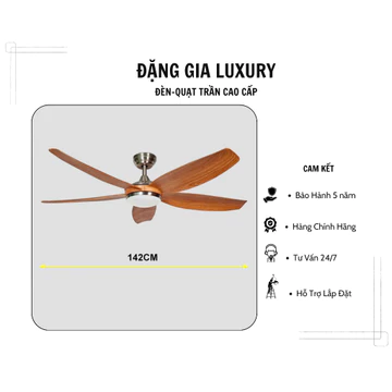 Quạt trần đèn gió mạnh - quạt trần trang trí 5 cánh dành cho phòng khách điều khiển từ xa thông minh có xoay đảo chiều