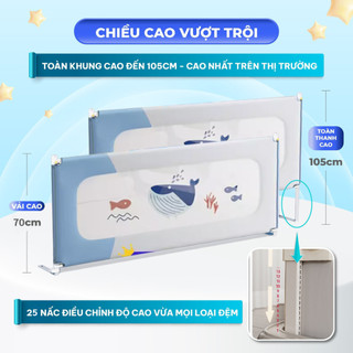 [NÂNG CẤP] Thanh Chắn Giường Cho Bé Pakey Cải Tiến Khóa Kép Cố Định, Nâng Hạ 1 Bên 2 Bên Dễ Dàng, Khung Cao 105cm