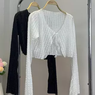 (CÓ BIGSIZE)Áo khoác ren croptop tay loe B1 đen/trắng