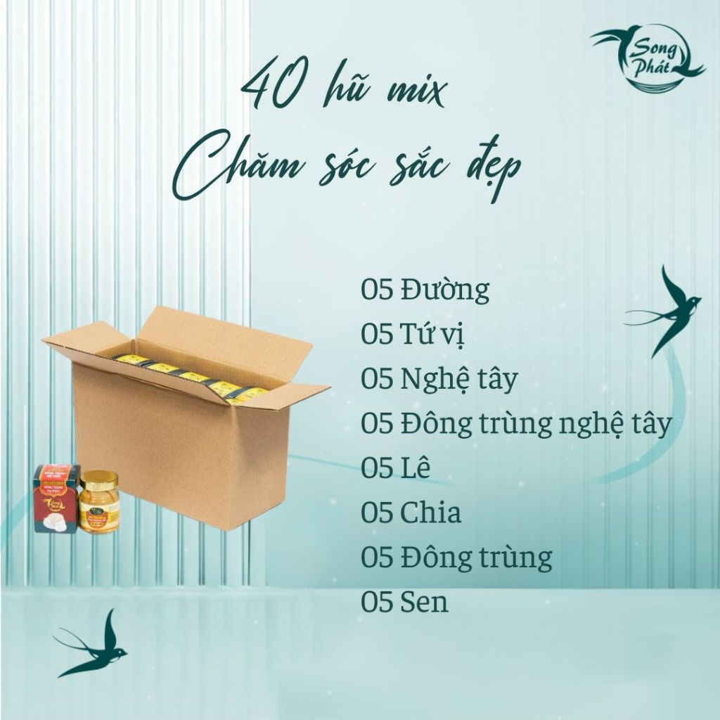 Thùng 40 hũ tổ yến chưng Mix vị Song Phát tăng cường hồi phục sức khỏe nhanh chóng 70ml